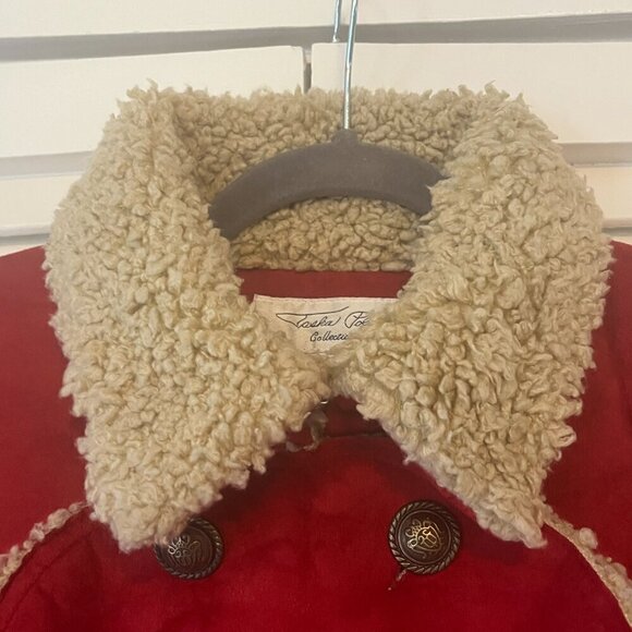 Tasha Polizzi red faux suede coat large sherpa military inspired long - Picture 7 of 16